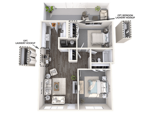 Floor plan for 2 beds, 1 bath, 850 sqft